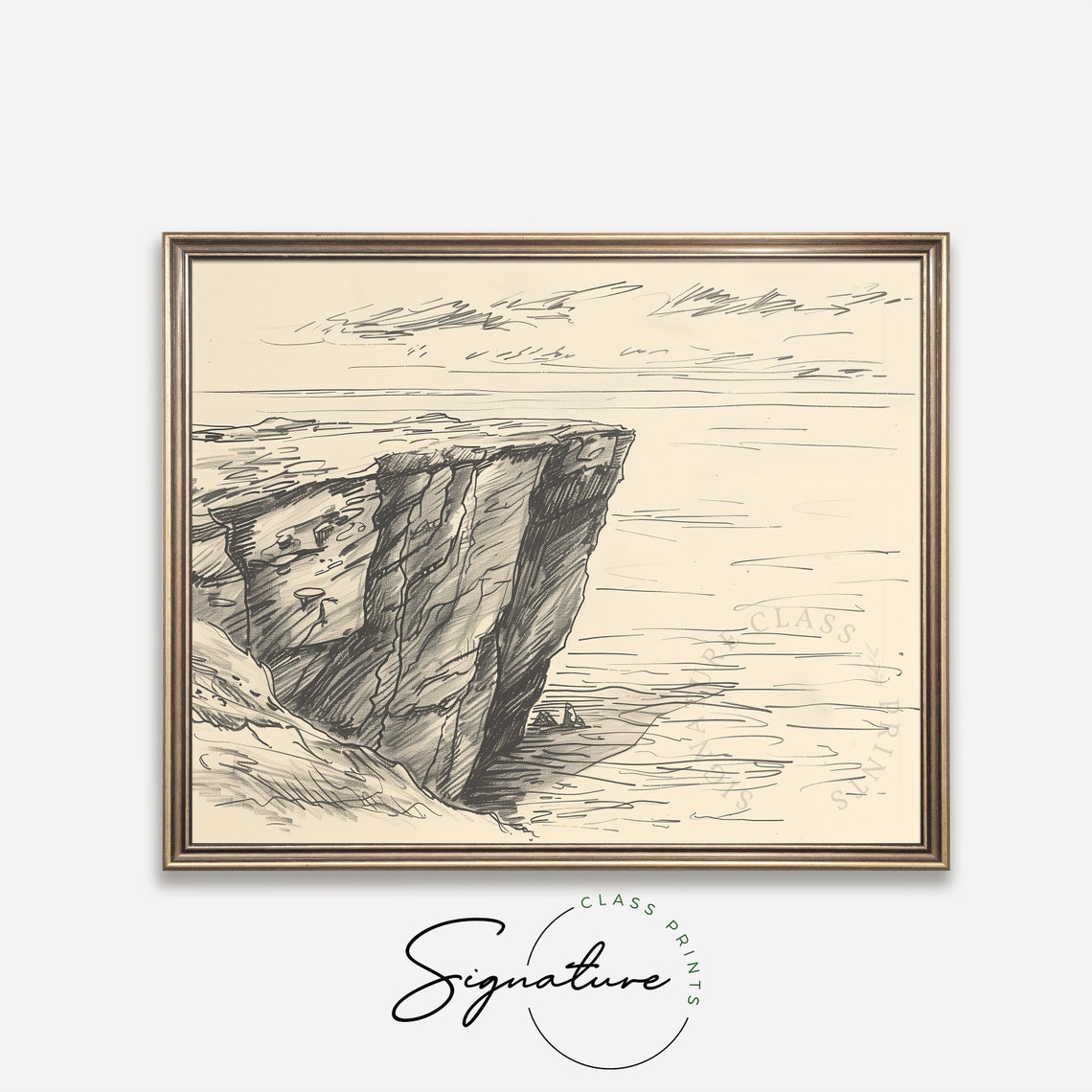Sea Cliff Headland Pencil Sketch Dramatic Coastal Drawing Poster - Image 4