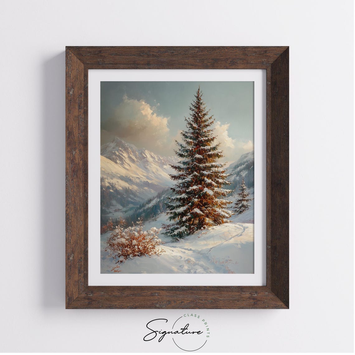 Majestic Snowy Evergreen Pine Mountain Winter Landscape Poster - Image 2