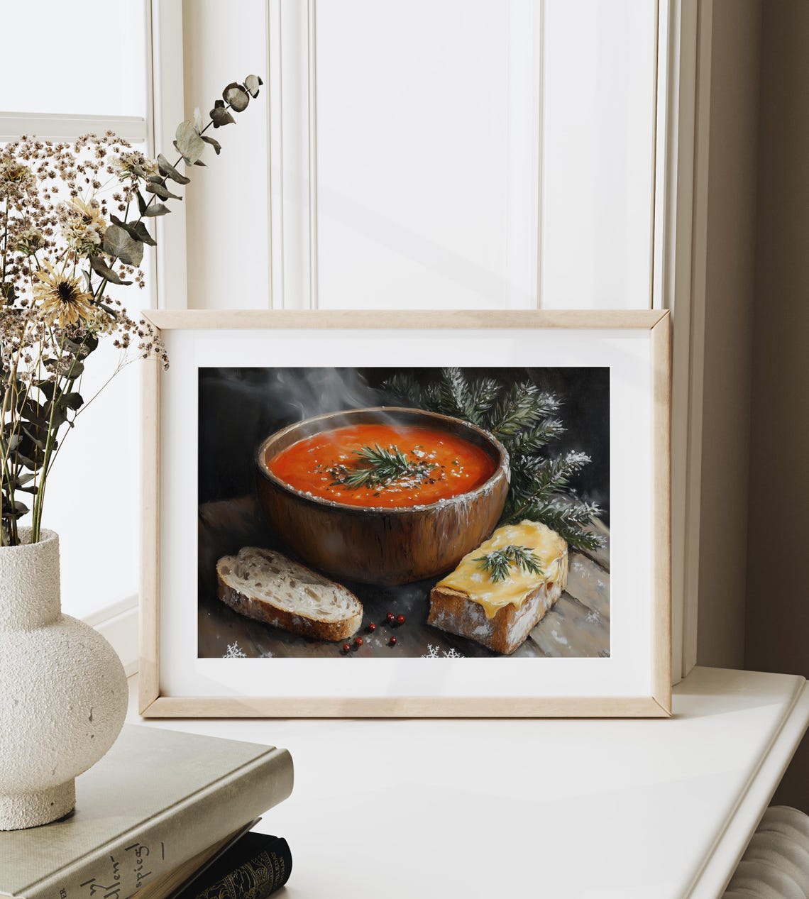 Steaming Tomato Soup With Crusty Bread And Melted Cheese Art Poster - Image 6