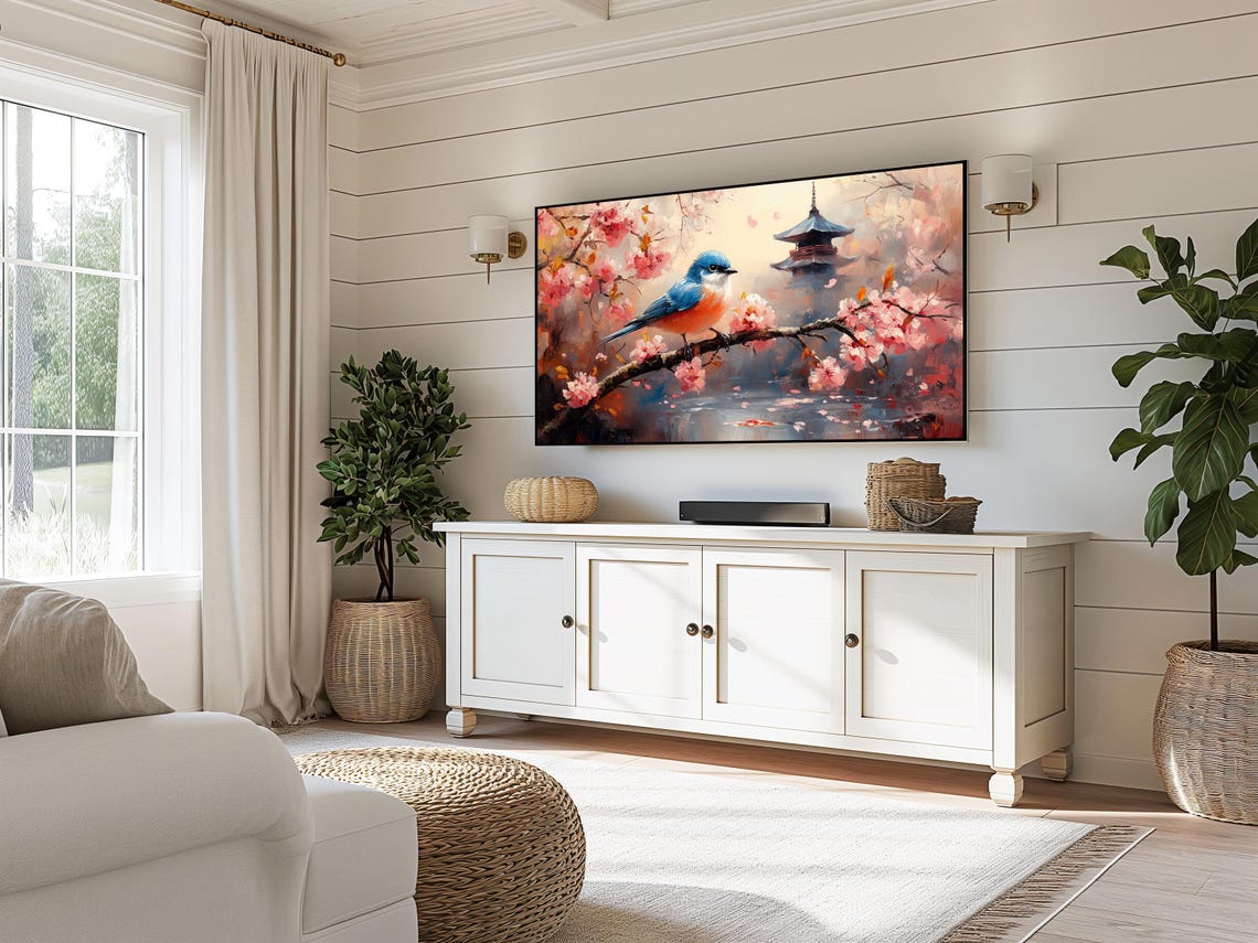 Bluebird On Cherry Blossom Branch By Pagoda Lake Travel Poster - Image 3
