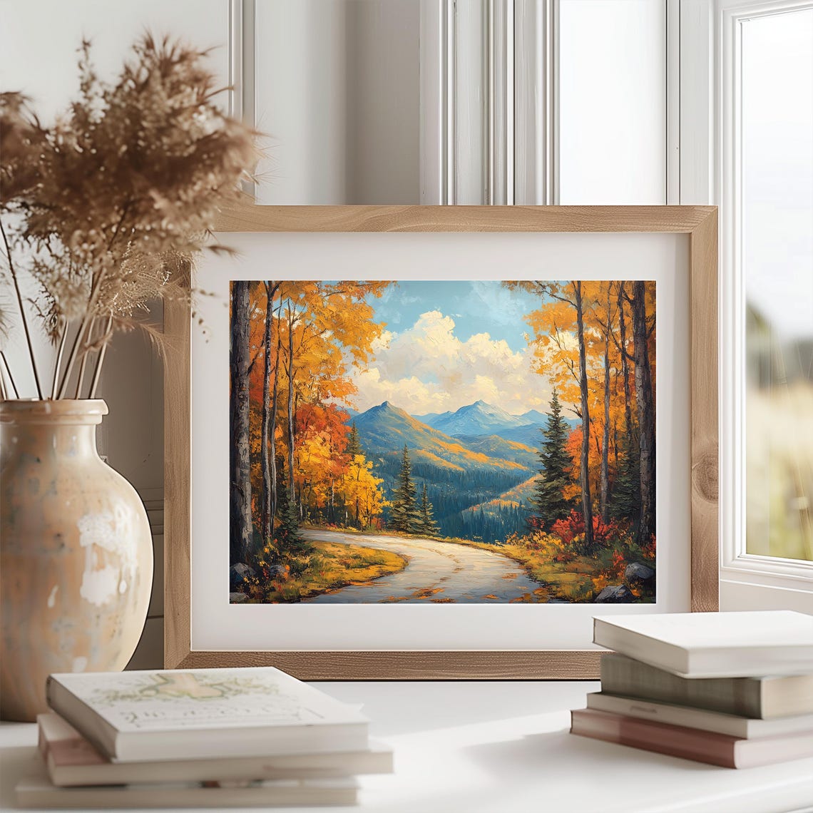 Autumn Forest Path Mountain View Oil Painting Fall Foliage Poster - Image 2