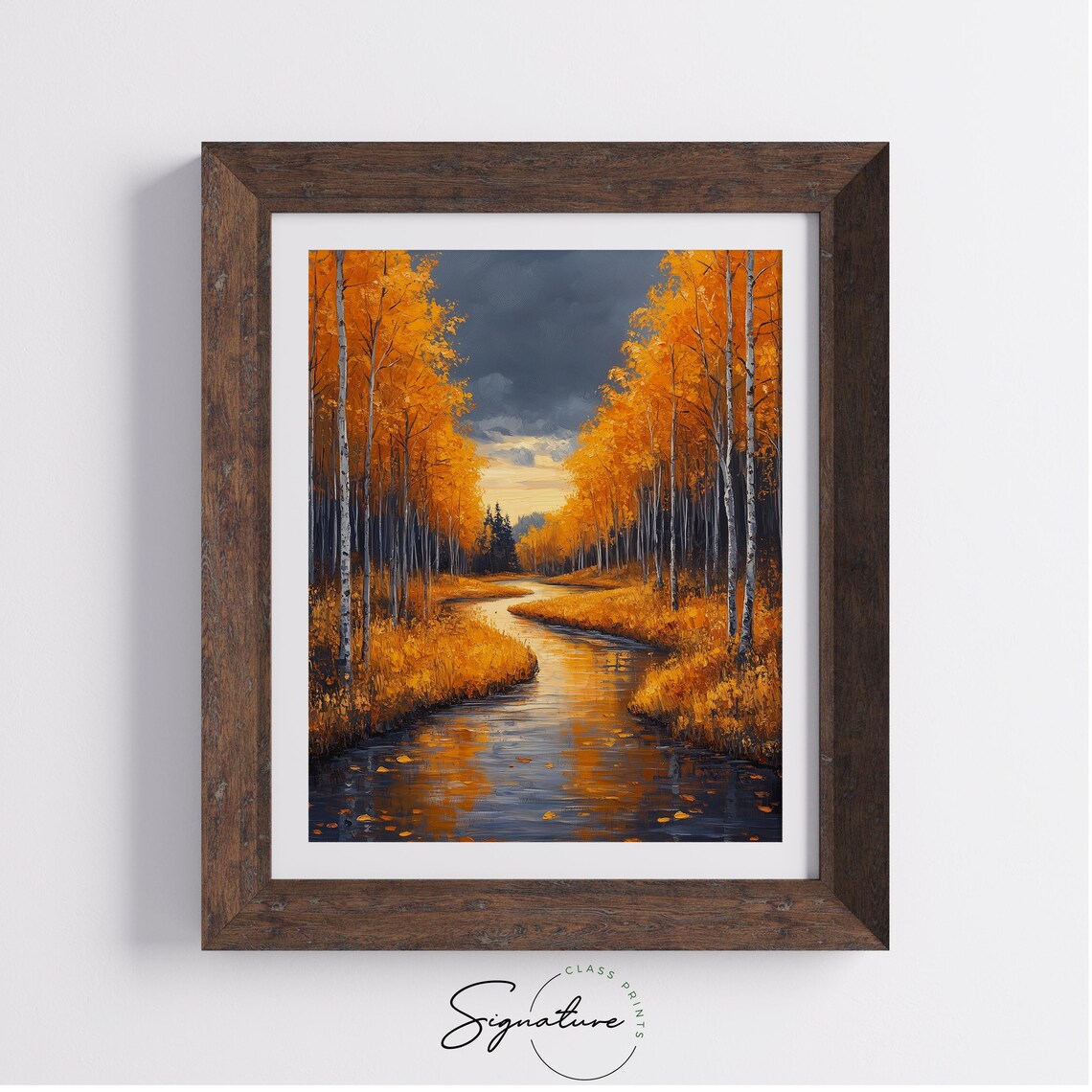 Birch Forest River Painting Golden Autumn Stormy Sky Fall Landscape Poster - Image 4