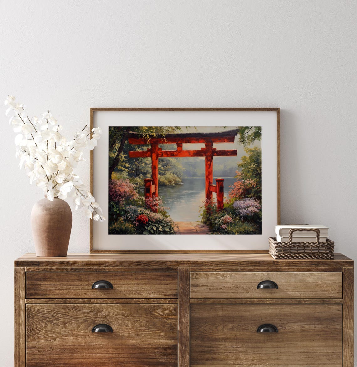 Japanese Torii Gate Floral Garden Lakeside Serene Asia Travel Poster - Image 3
