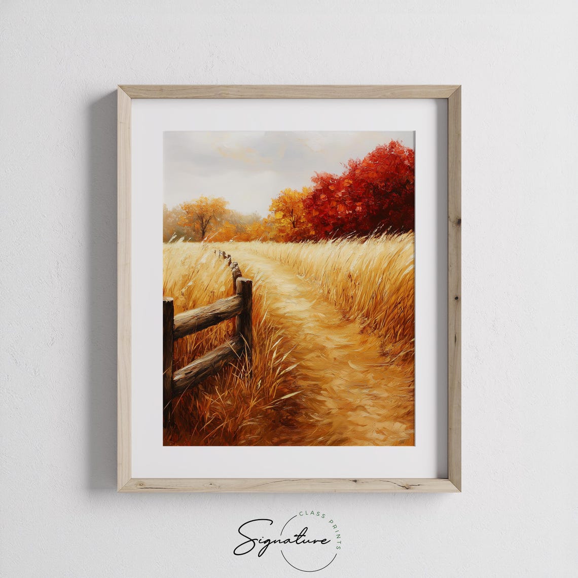 Winding Golden Wheat Path with a Wooden Fence in Autumn Poster - Image 3