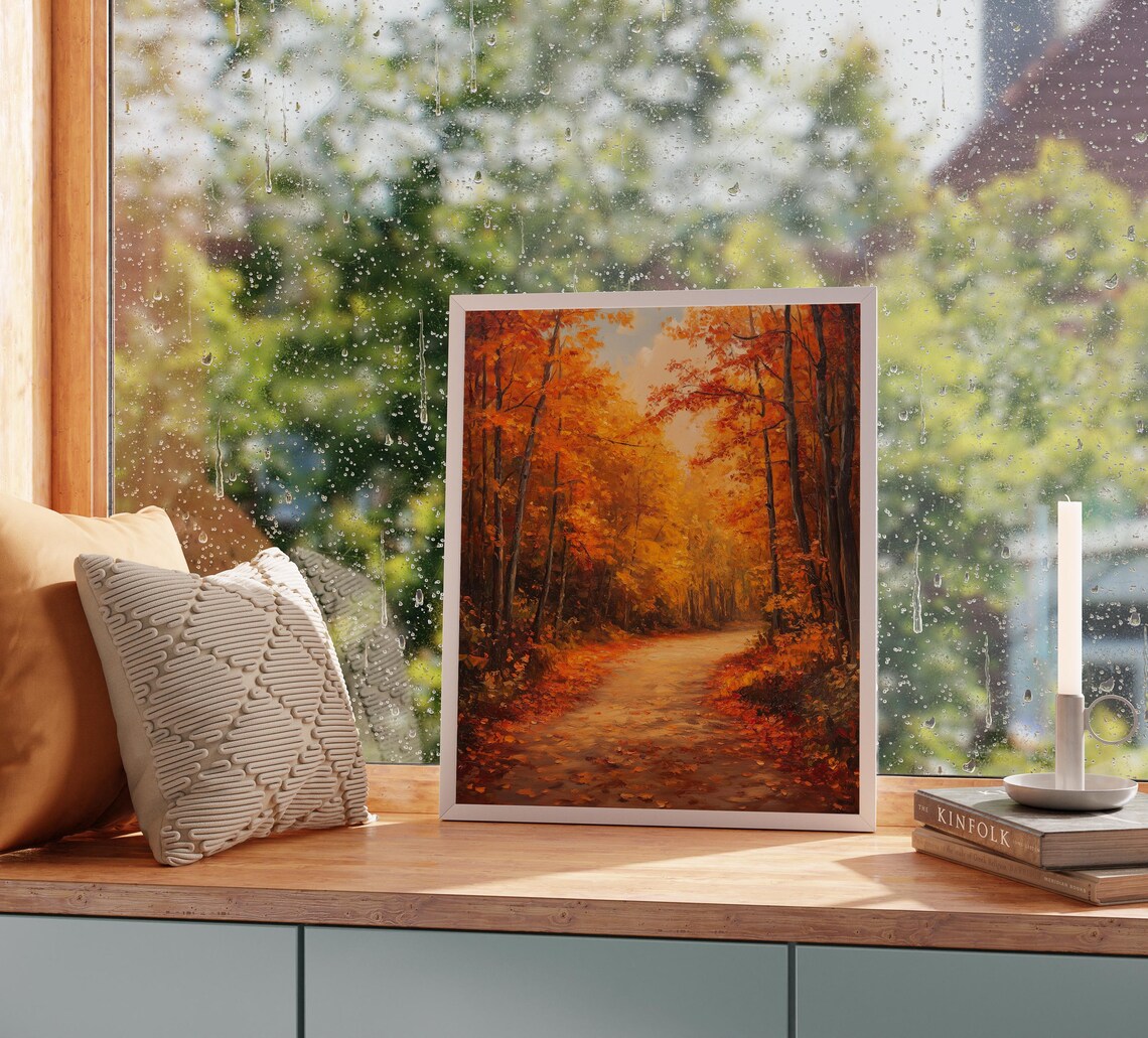 Autumn Forest Path Fallen Leaves Cozy Fall Decor Forest Scene Art Poster - Image 2