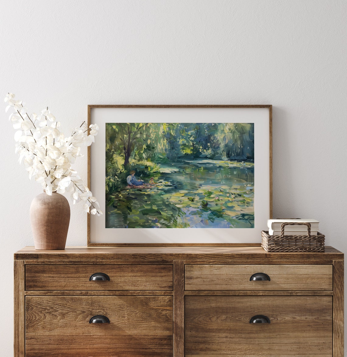 Figures by a Waterlily Pond Impressionist Monet Style Garden Poster - Image 3
