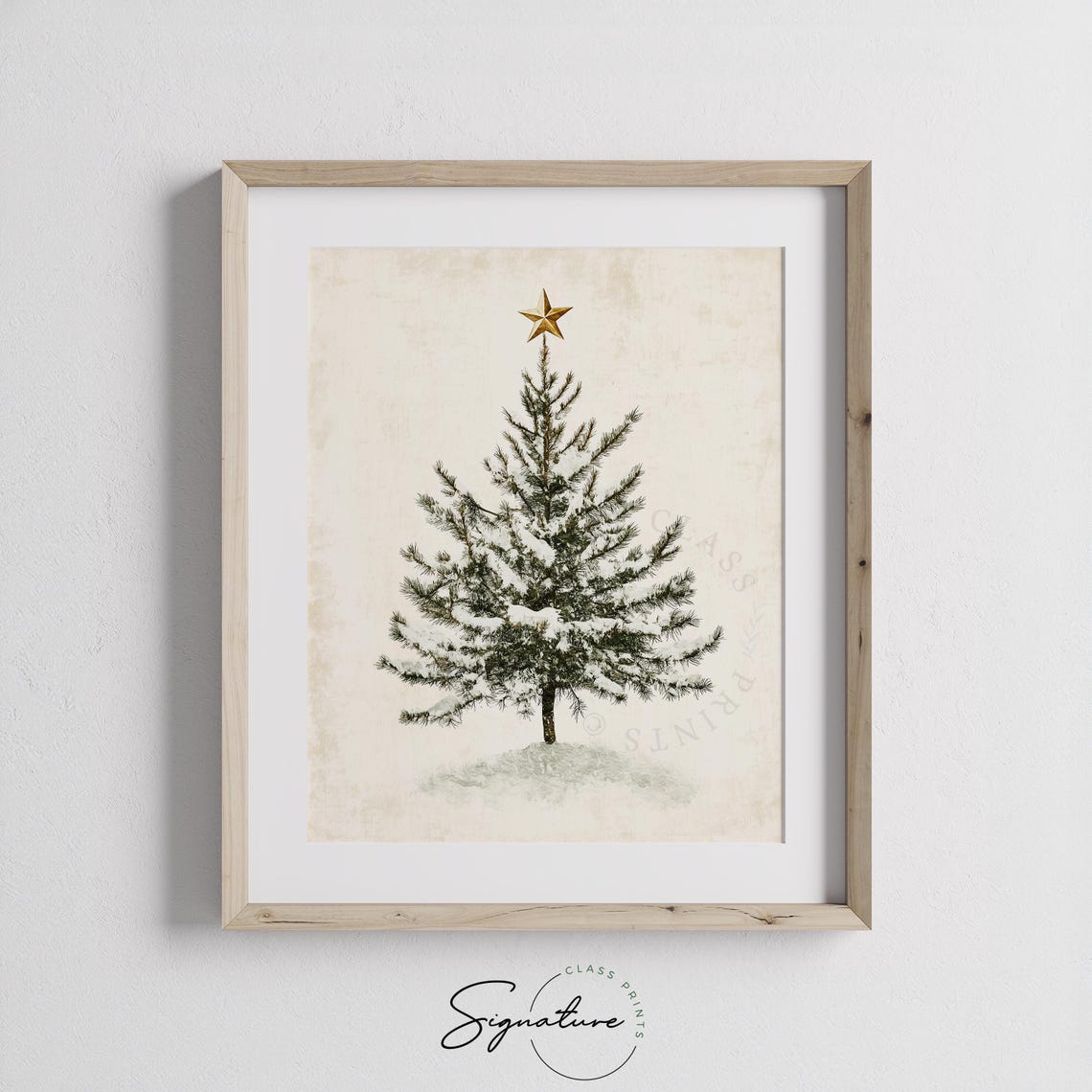 Snowy Christmas Tree Gold Star Minimalist Winter Holiday Art Poster - Image 3