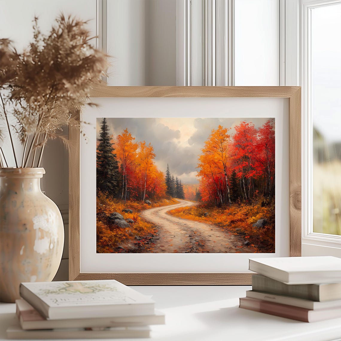 Winding Dirt Road Autumn Forest Fall Foliage Landscape Wall Art - Image 2