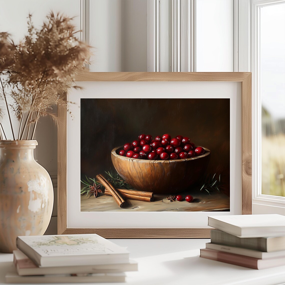 Rustic Bowl Of Cranberries And Cinnamon Art Print - Image 2