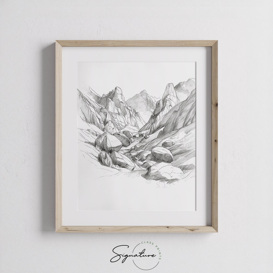 Rugged Mountain Pass With Boulders Alpine Pencil Sketch Poster - Image 3