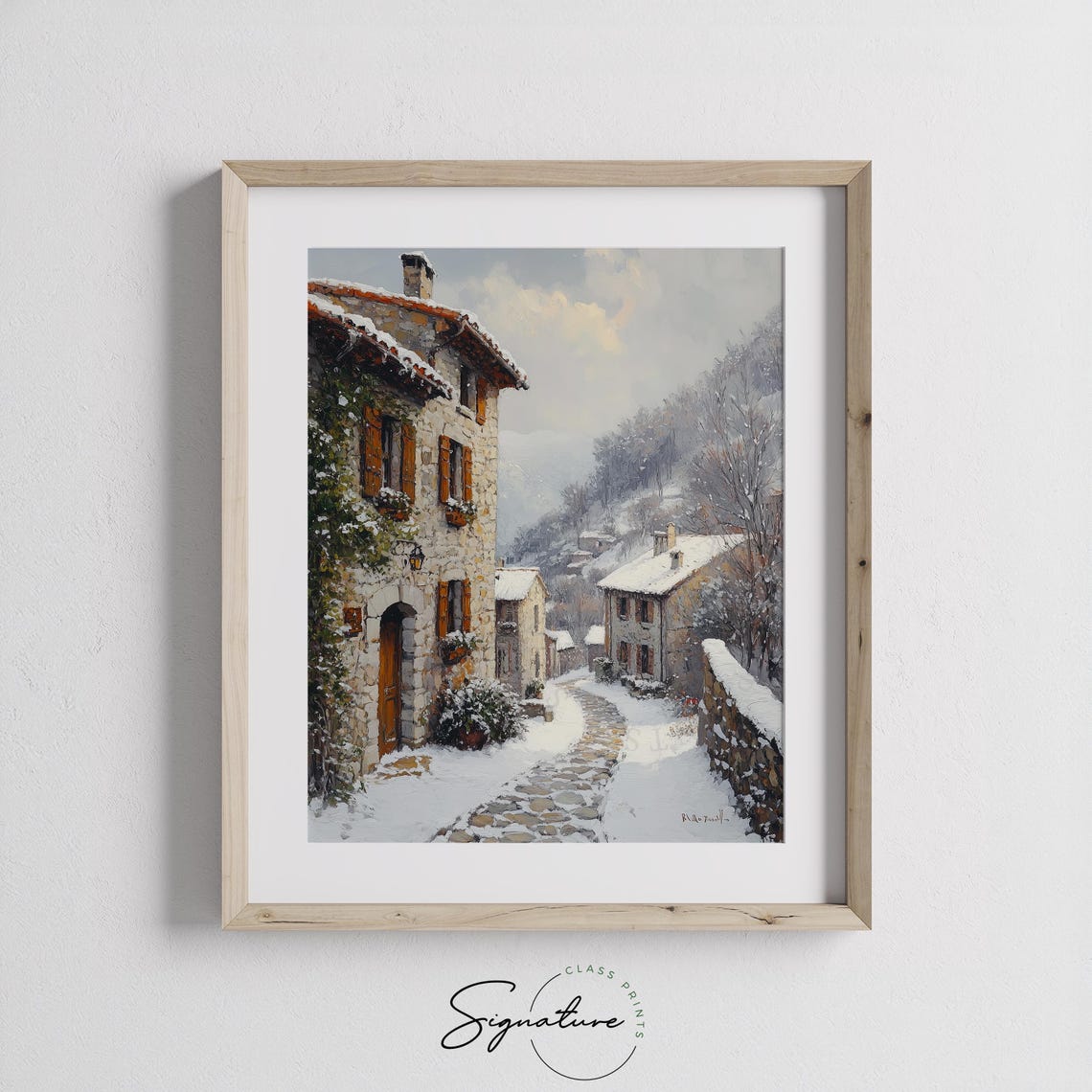 Frosty Cobblestone Street With Ivy Rustic Village Winter Poster - Image 2