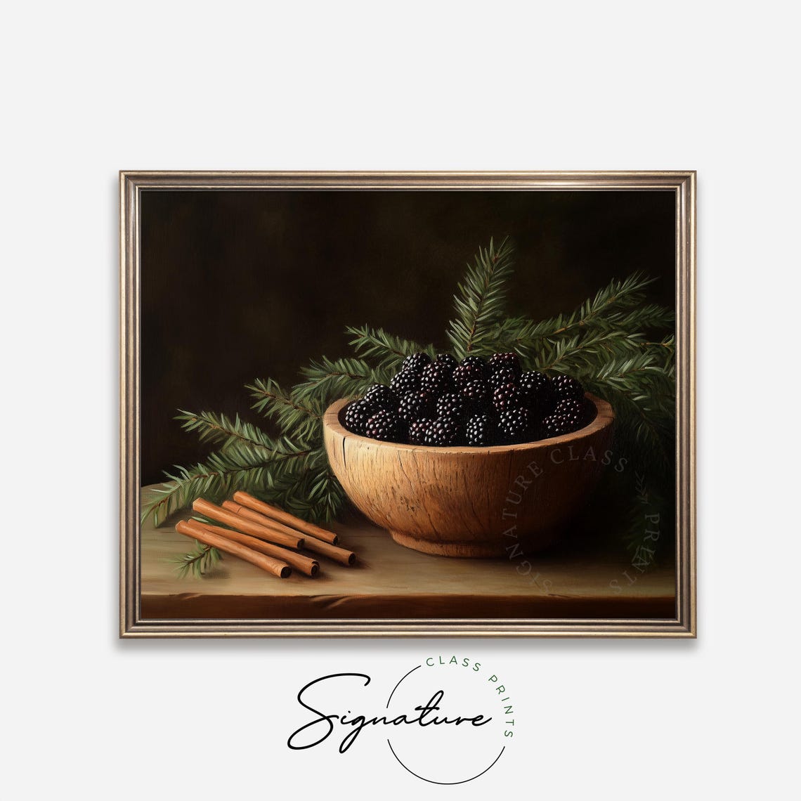Wooden Bowl Of Blackberries With Pine And Cinnamon Still Life Poster - Image 4