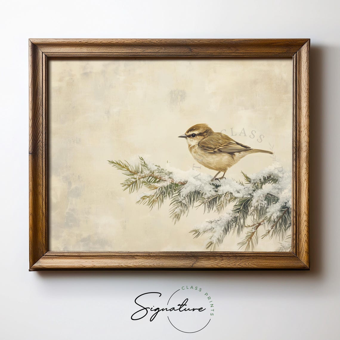 Sweet Goldcrest On Snowy Fir Branch Rustic Winter Bird Art Poster - Image 5