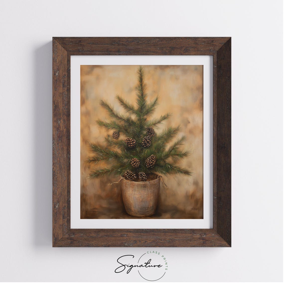 Potted Cedar Tree in Burlap Pot with Pinecones Vintage Style Poster - Image 3