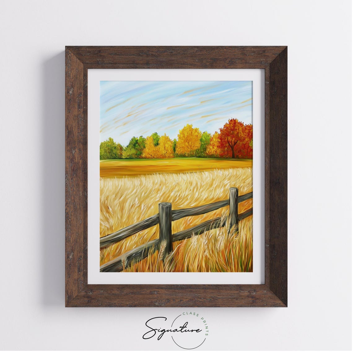 Rustic Rail Fence Bordering Golden Field of Fall Colors Poster - Image 4