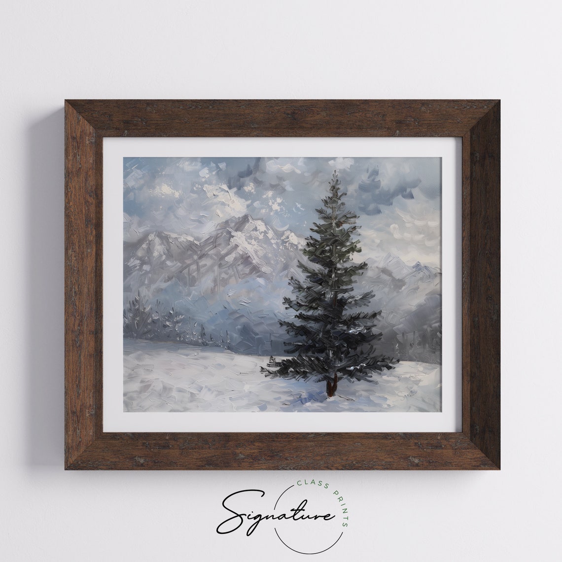 Dark Evergreen Spruce Beneath Stormy Winter Sky Snowy Field Poster - Image 5