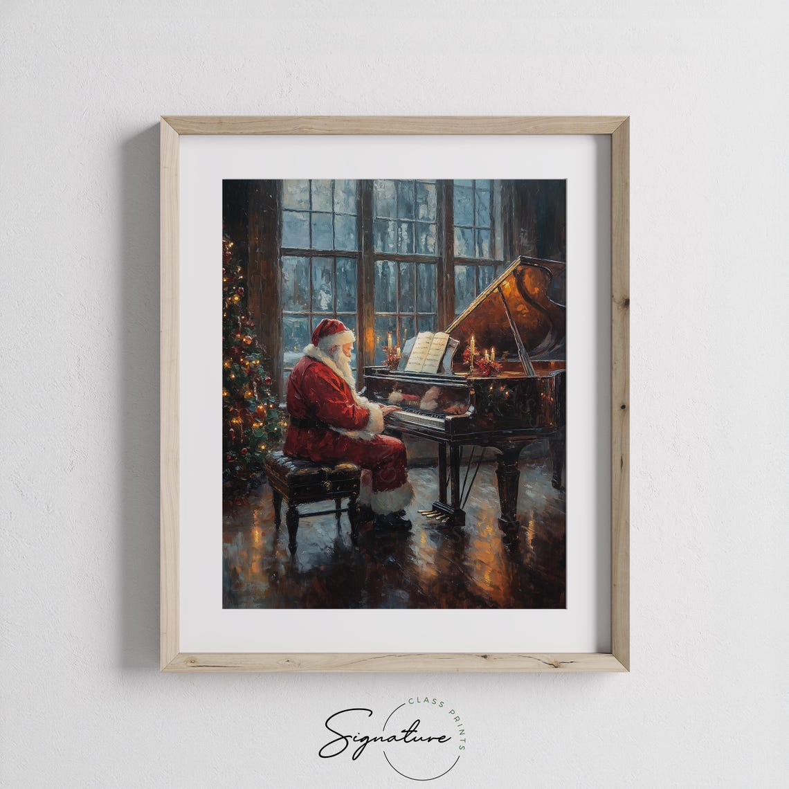Santa Claus Playing Grand Piano Candlelit Christmas Night Poster - Image 4
