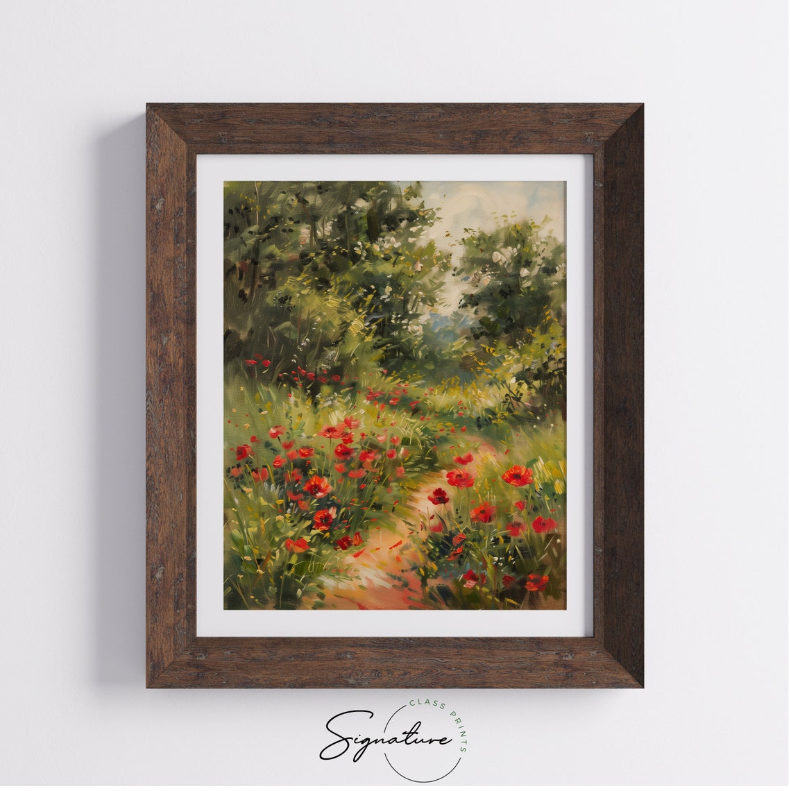 Poppy Field Vivid Green Meadow Sunny Summer Impressionist Poster - Image 4