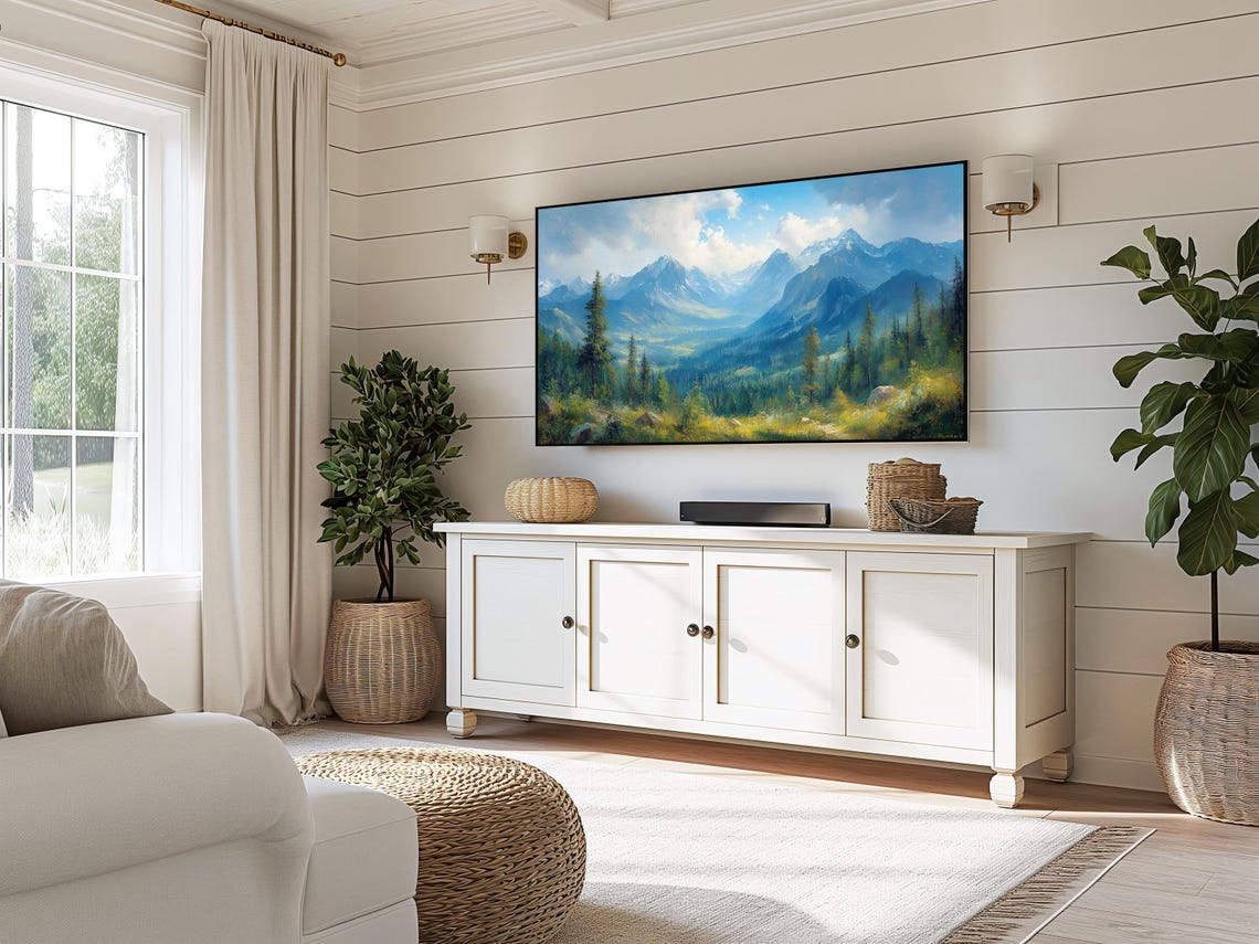 Blue Mountain Valley With Tall Pines Serene Frame TV Wall Art - Image 5