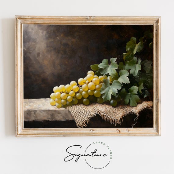 Grapes Still Life On Burlap Rustic Vineyard Art Earthy Country Kitchen Decor Vintage Farmhouse Wall Art Moody 1665