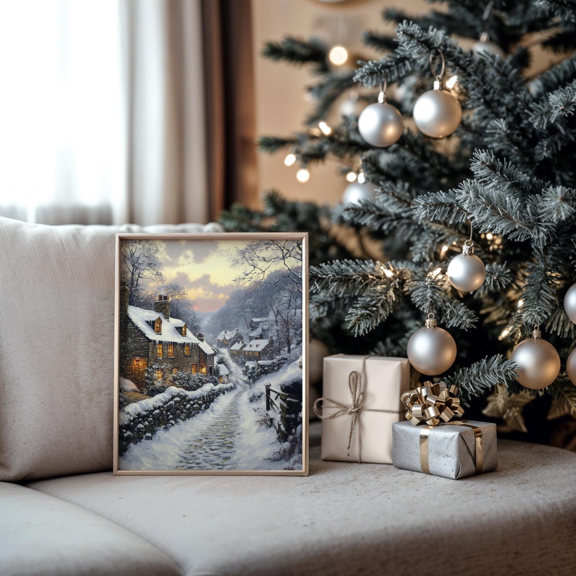Snowy Cottage Lane With Glowing Windows Winter Village Poster - Image 5
