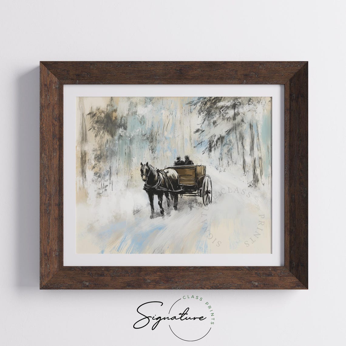 Horse Drawn Wagon Traveling Through Snowy Winter Woods Poster - Image 5