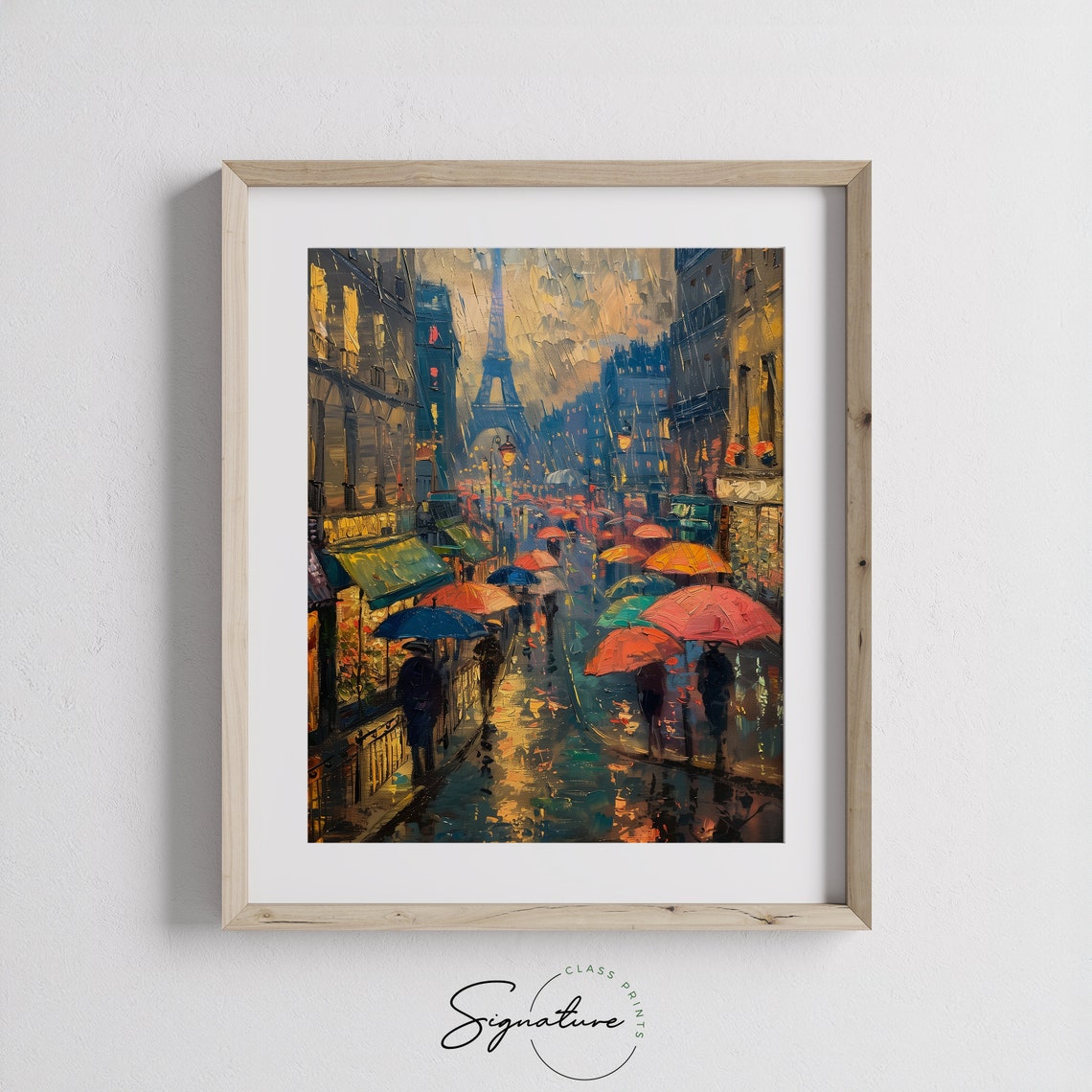 Rainy Paris Street With Eiffel Tower Colorful Umbrellas Art Poster - Image 3