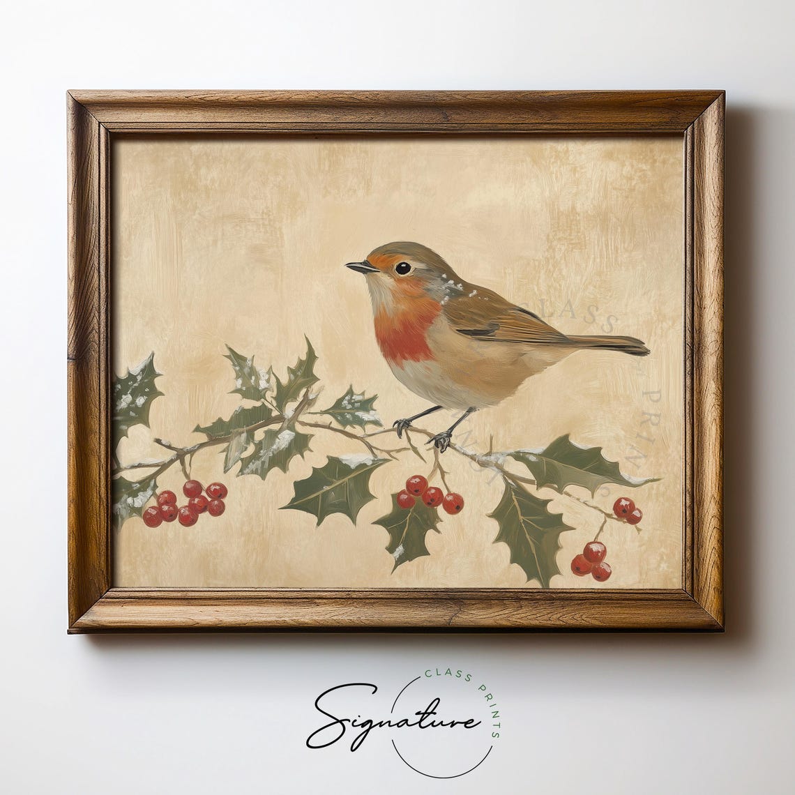 Sweet Robin With Holly And Snowberries Vintage Winter Bird Print - Image 5