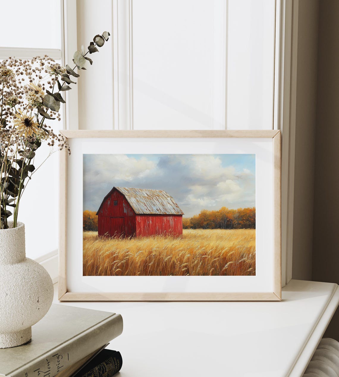 Weathered Red Barn Golden Field Autumn Farm Rustic Fall Wall Art - Image 6