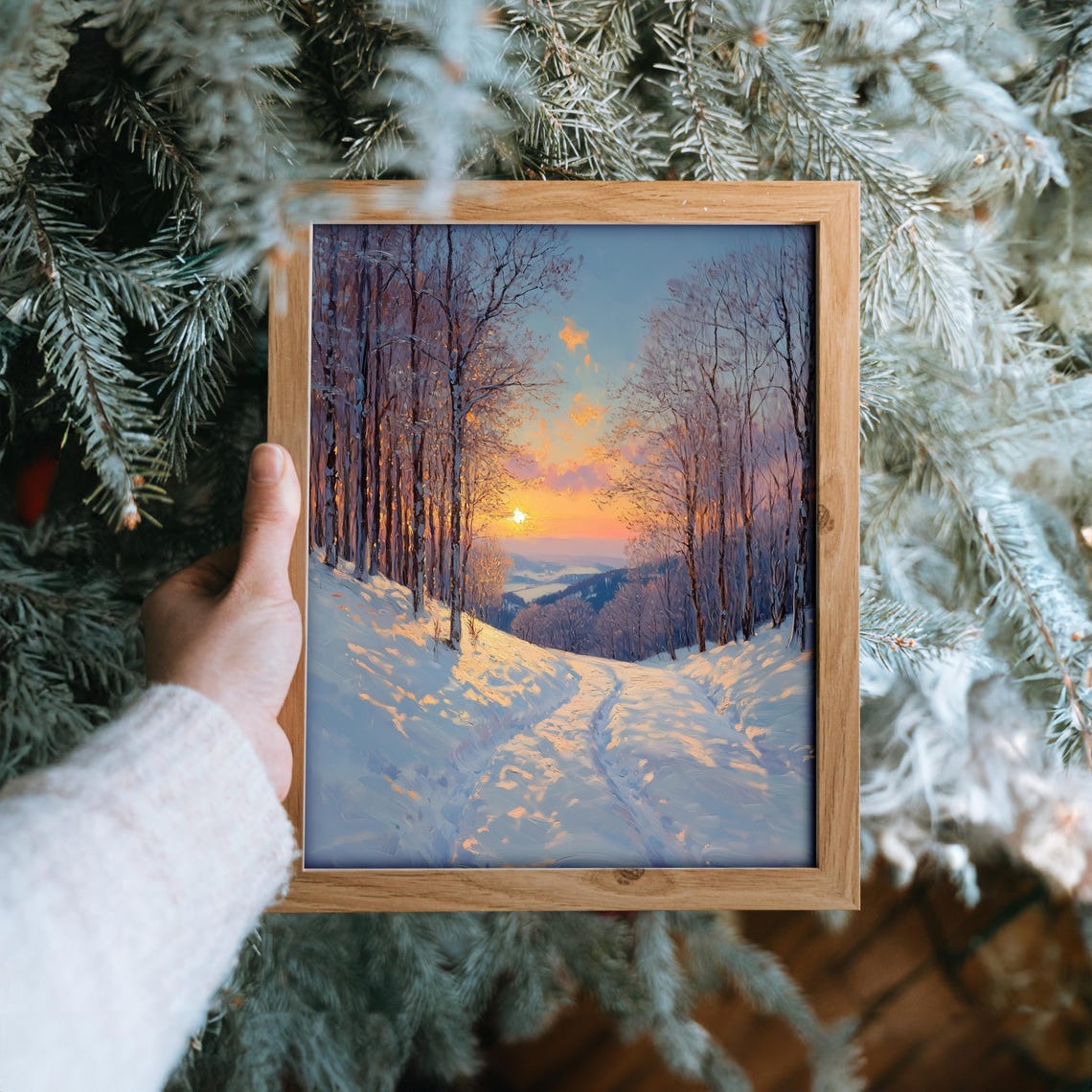 Snow Covered Path At Glowing Sunset Winter Forest Landscape Poster - Image 6