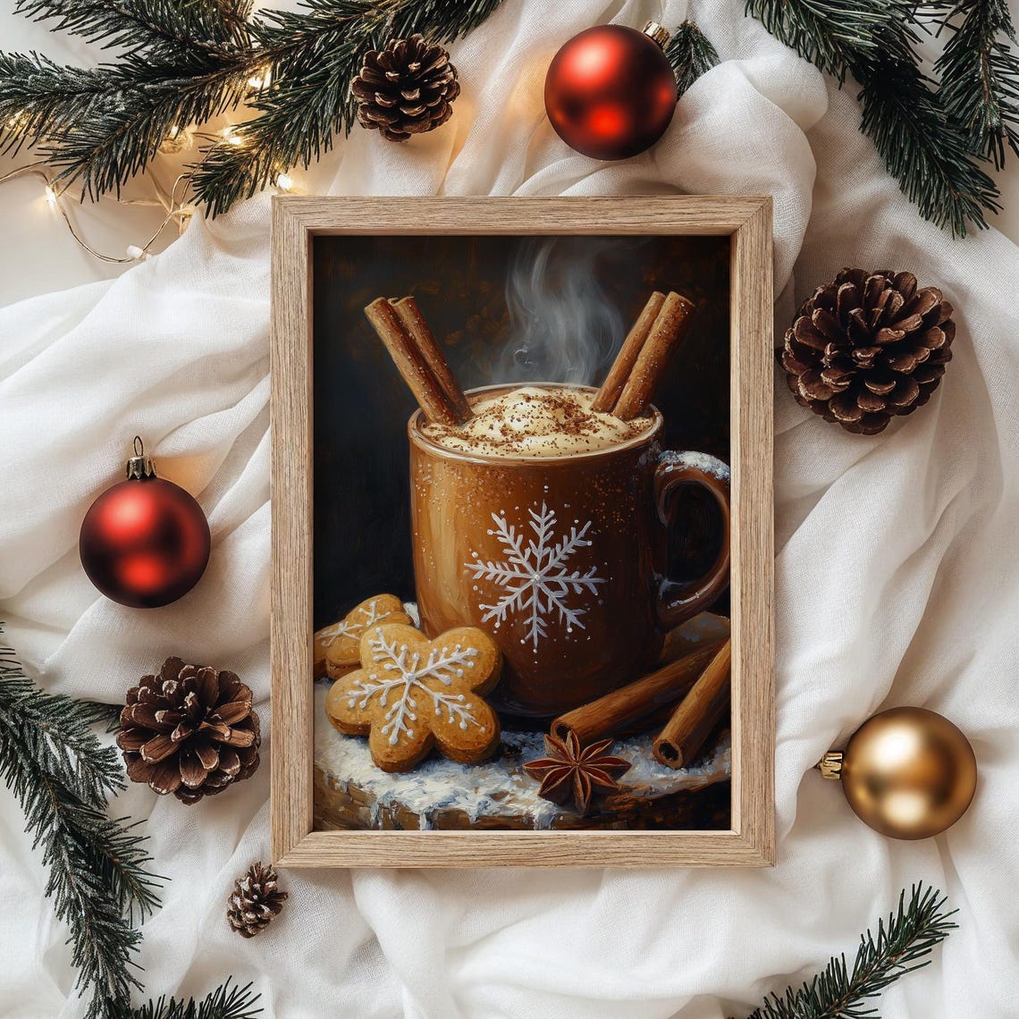 Steaming Hot Cocoa With Cinnamon And Gingerbread Cookies Poster - Image 2