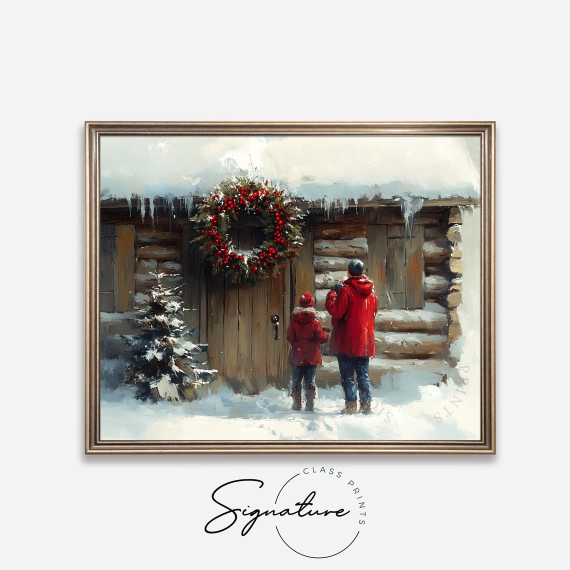 Couple At Cabin Door With Berry Wreath Snowy Christmas Poster - Image 4