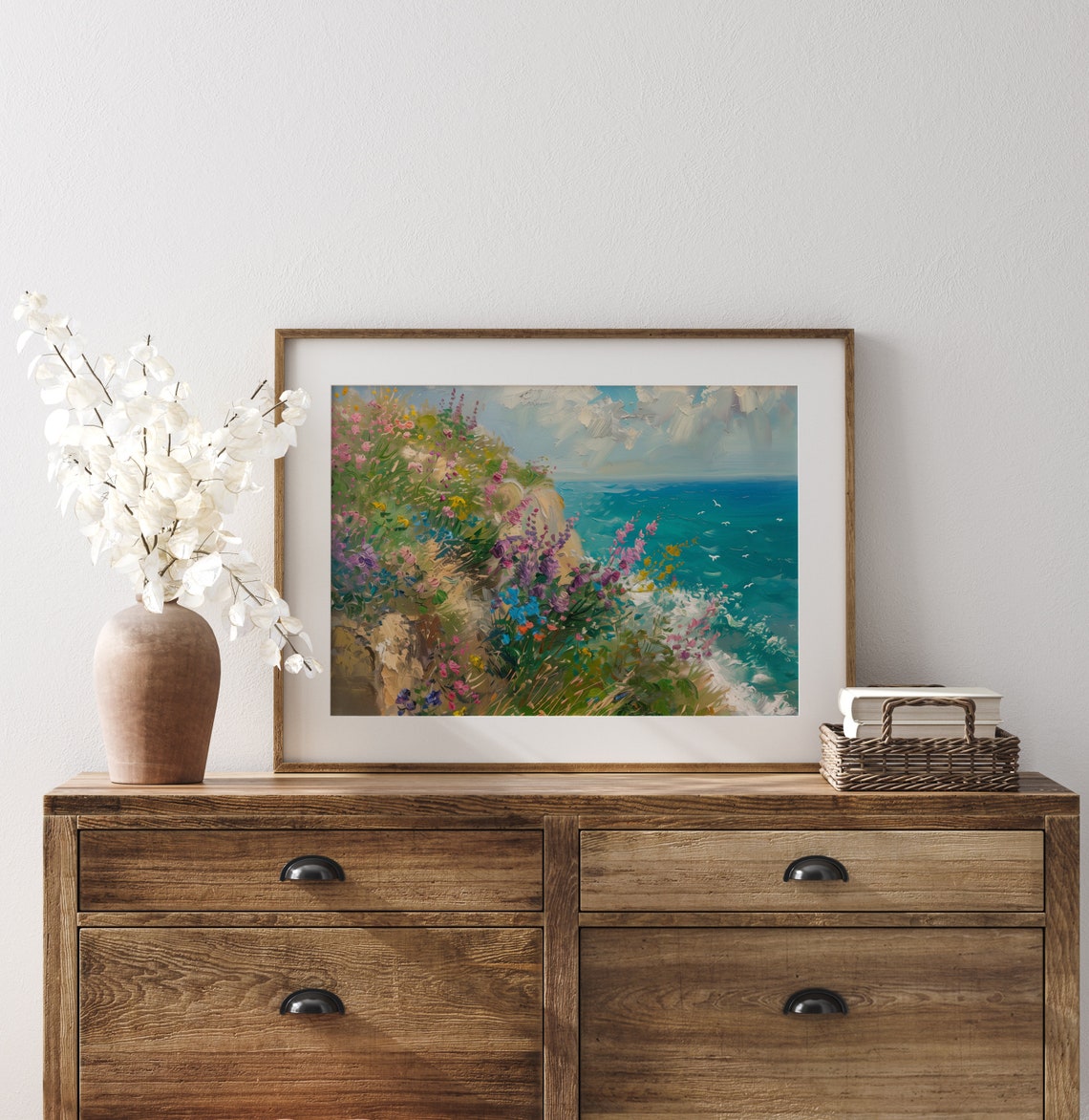 Wildflower Covered Coastal Cliff Over Bright Blue Sea Poster - Image 3