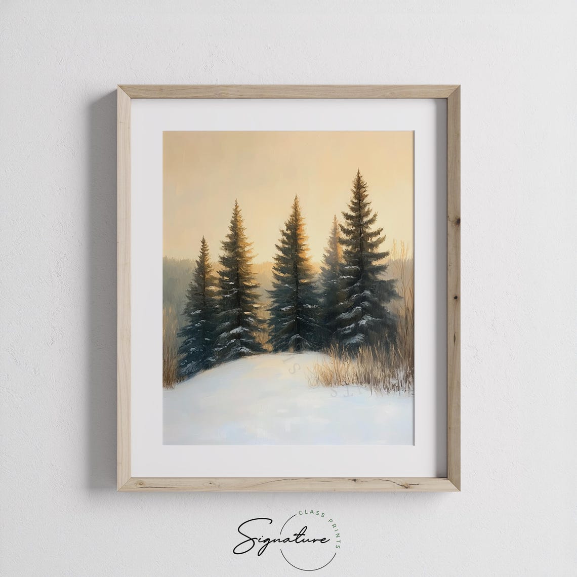 Tall Snowy Pines on Gentle Hill at Dawn Winter Landscape Poster - Image 2