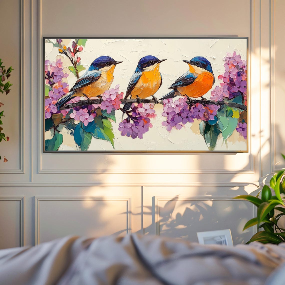 Warblers Perched On Blossoming Lilac Spring Bird Frame Art Print - Image 4