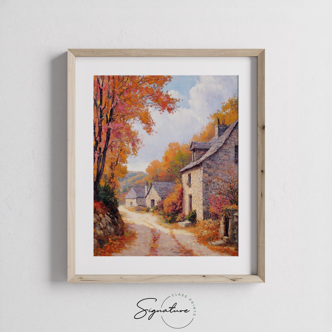 Quaint Village Street Autumn Stone Cottages Fall Village Scene Poster - Image 3