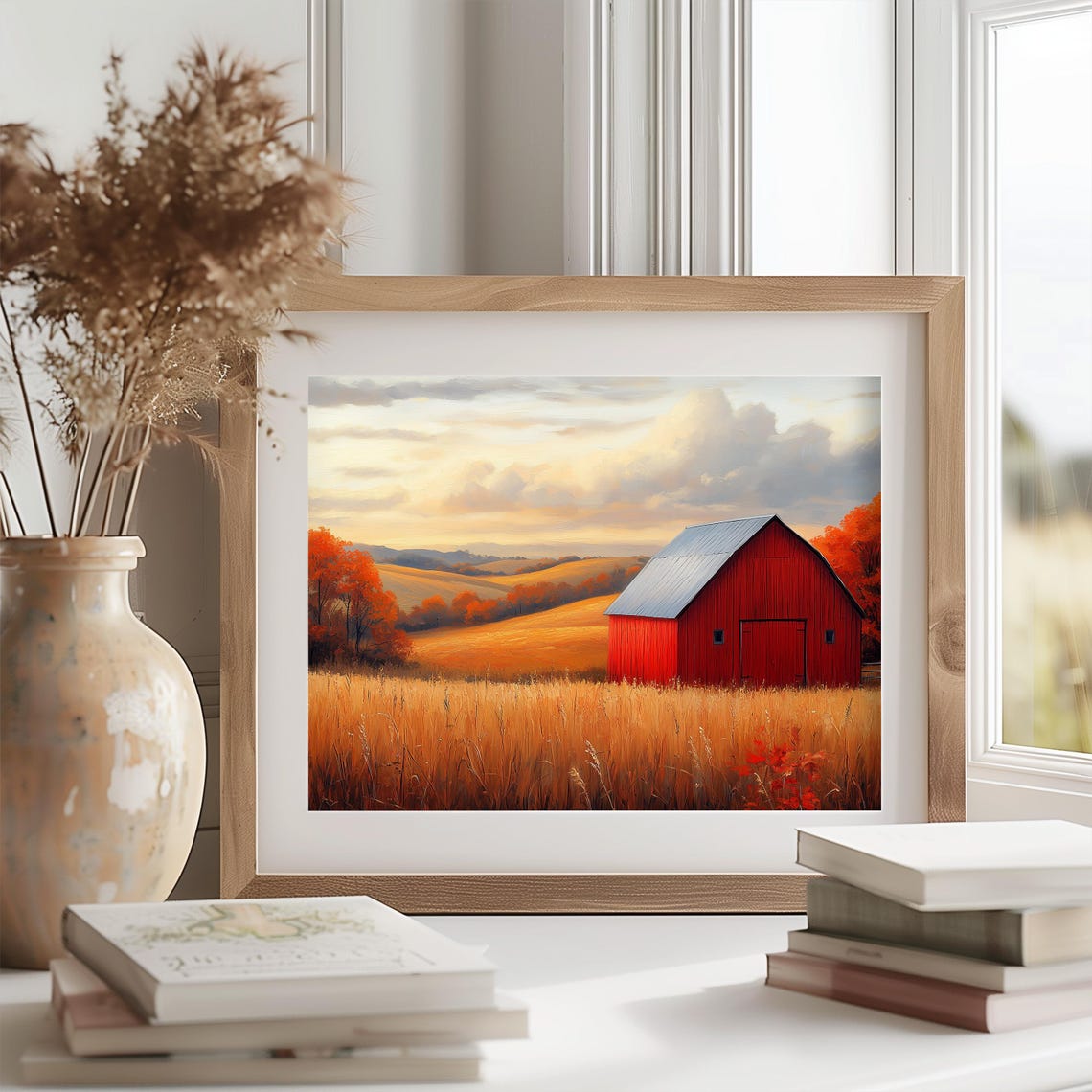 Red Barn Golden Fields Autumn Hills Fall Farm Sunset Wall Art - Image 2