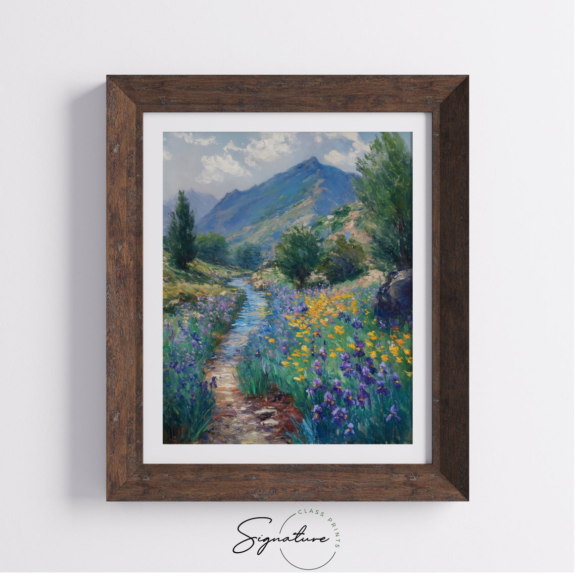 Purple Iris Field Winding Stream Blue Alpine Mountain Poster - Image 4