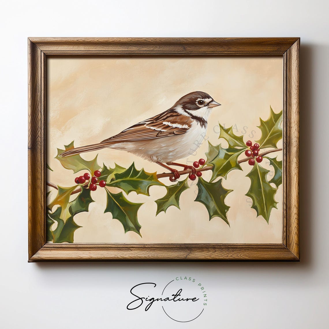 White Throated Sparrow on Holly Branch Berries Bird Art Poster - Image 5
