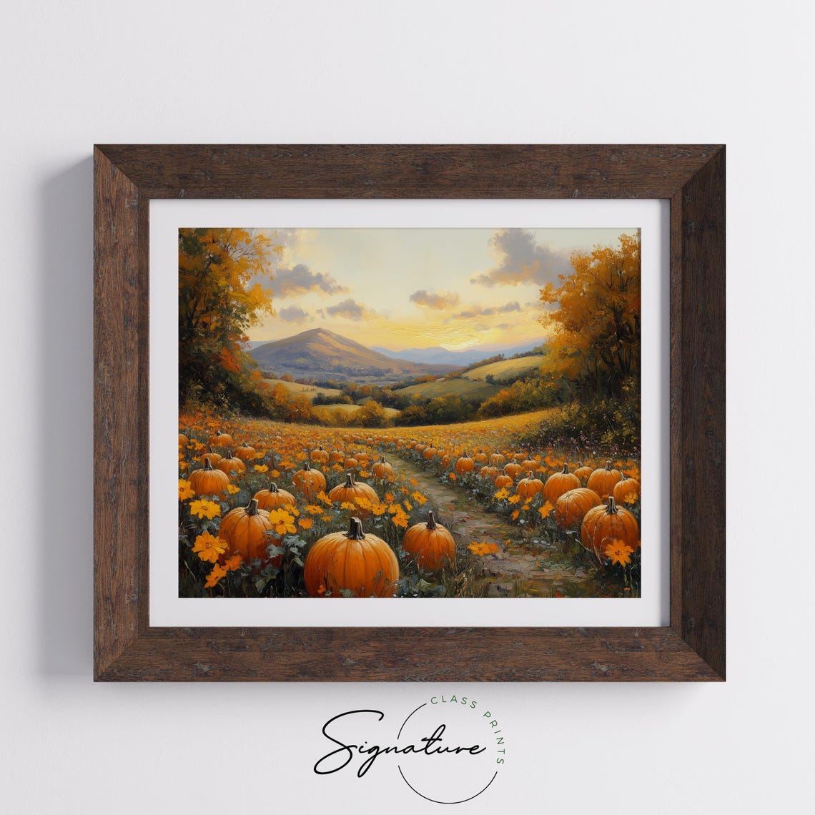 Pumpkin Patch Field Full of Ripe Pumpkins at Golden Sunset Poster - Image 5