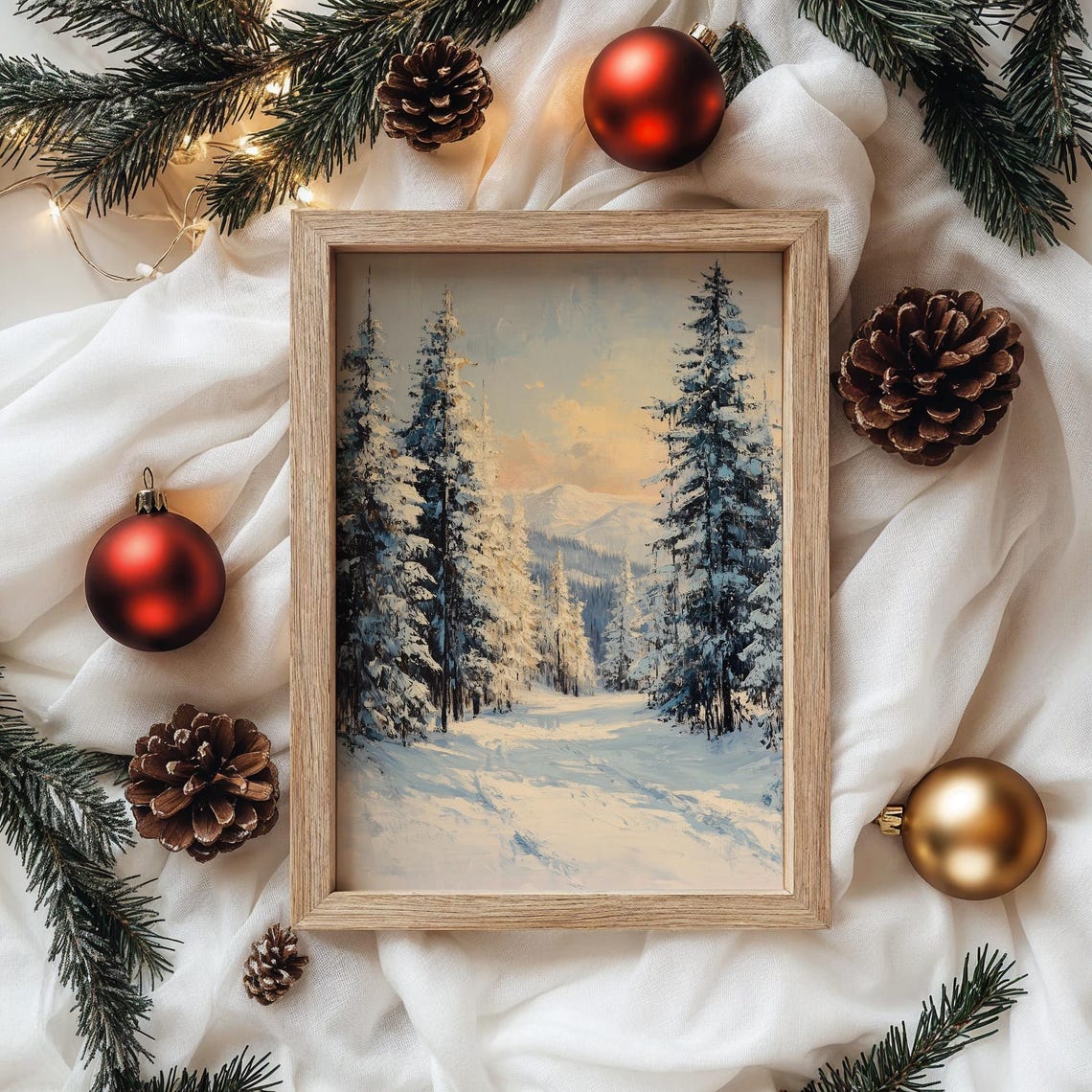 Frosted Pines in Snowy Alpine Valley Winter Mountain Scene Poster - Image 4