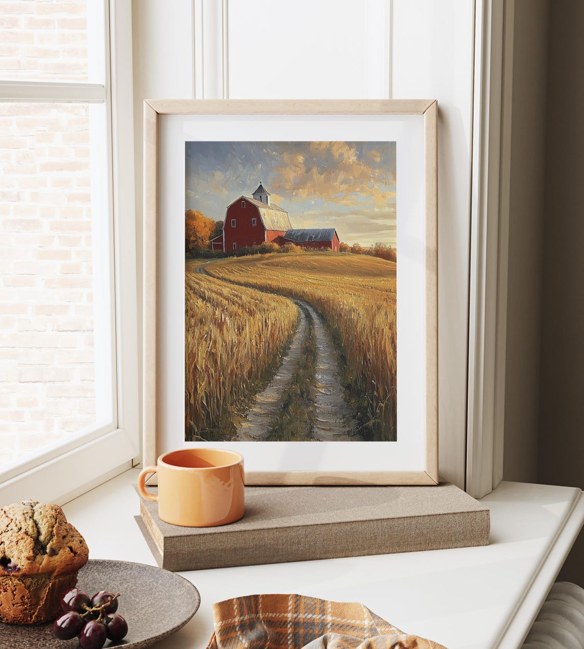 Red Barn Golden Hill Wheat Field Winding Path Country Scene Poster - Image 6