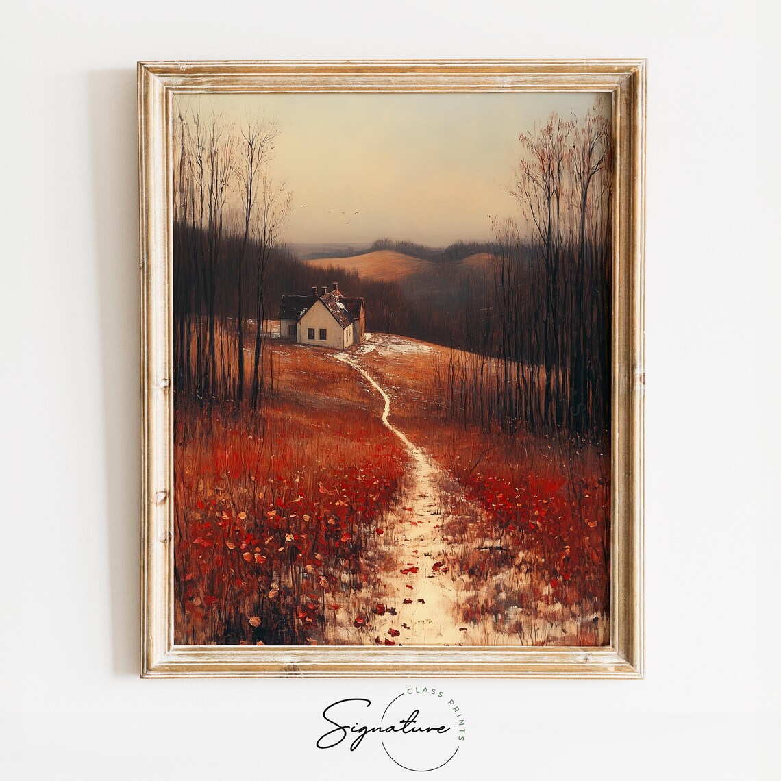 Secluded Hillside Path, Rustic Autumn Landscape Art Print