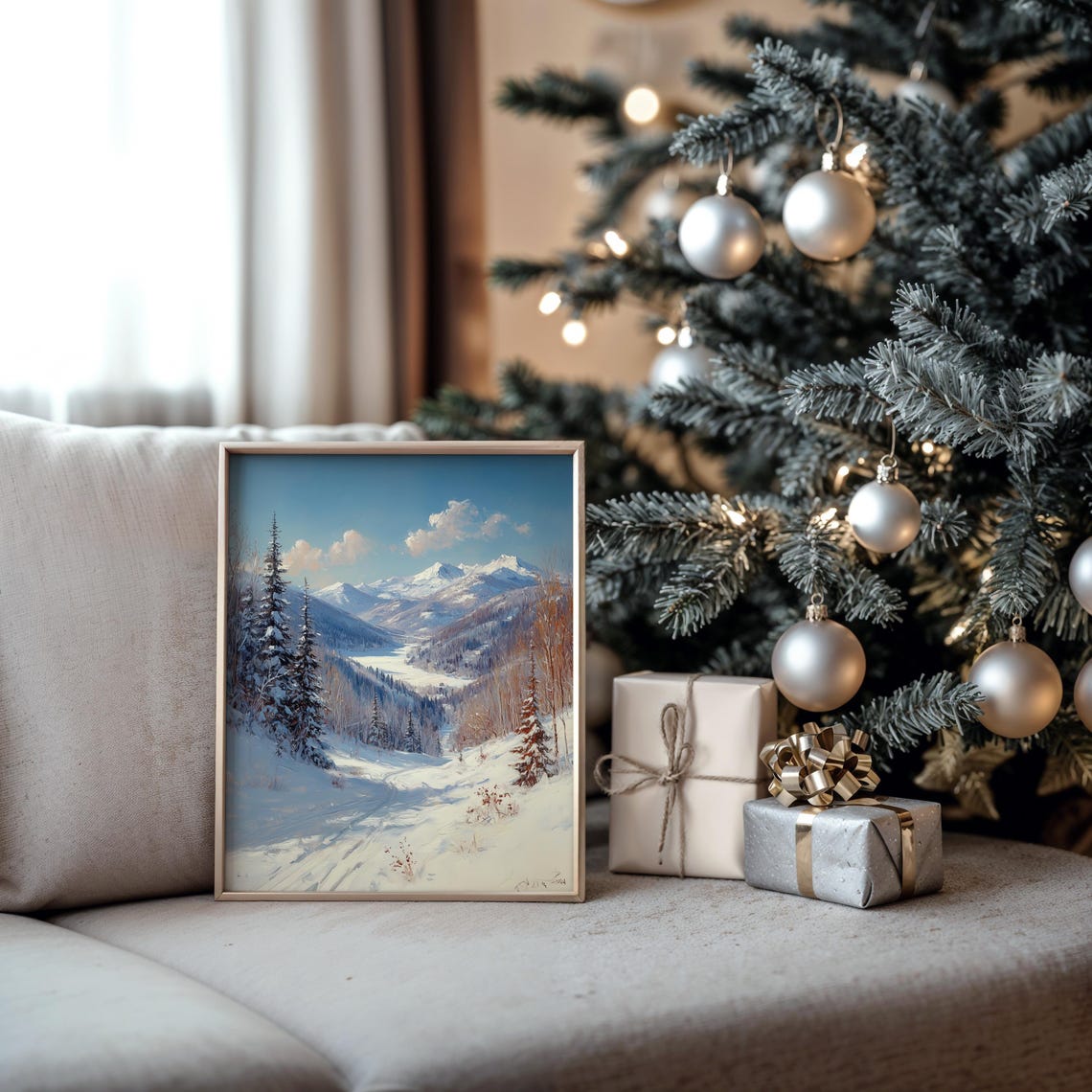 Sunny Snowy Mountain Valley Between Tall Peaks Winter Poster - Image 5