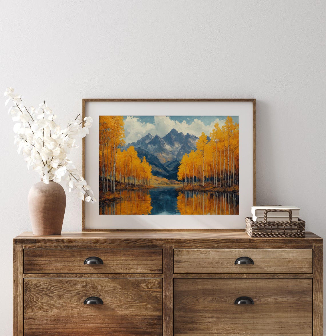 Golden Aspens Mirrored in Mountain Lake Under Snowy Peaks Poster - Image 3