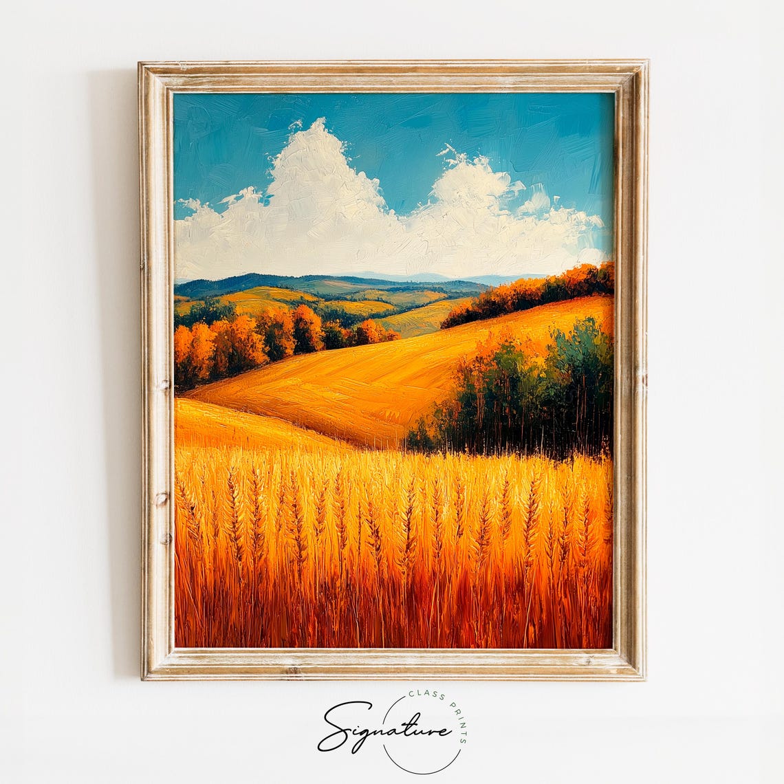Golden Wheat Field Rolling Hills Impasto Autumn Landscape Poster