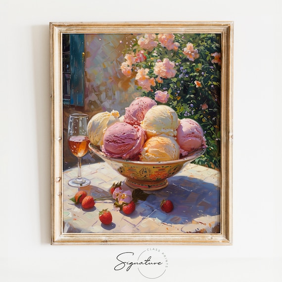 Gelato Bowl Summer Garden Table Scoops Strawberries Sweet Dessert Poster