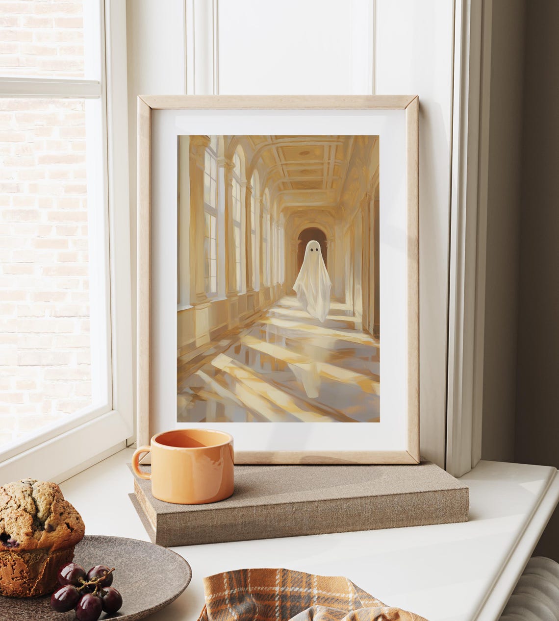 Lone Ghost in a Golden Arched Hallway with Sunlit Marble Floors Poster - Image 6