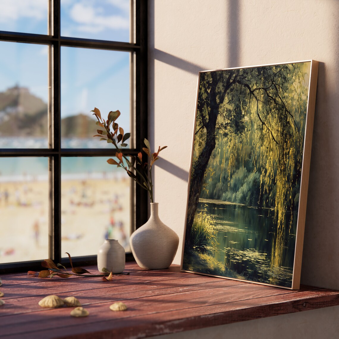 Weeping Willow Painting, Serene Pond Landscape - Image 5