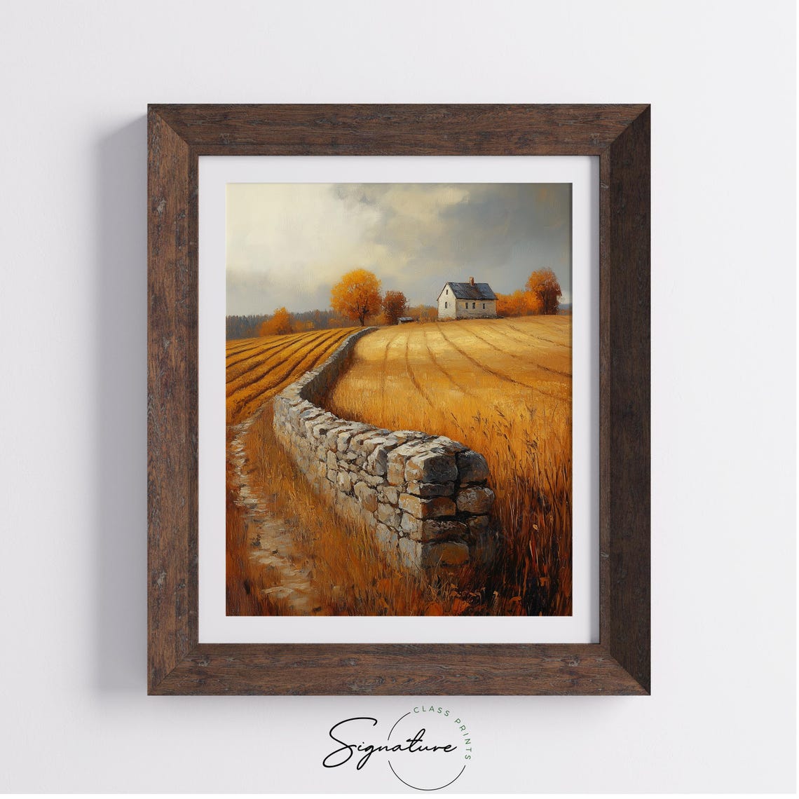 Autumn Farmhouse Stone Wall Golden Field Orange Trees Poster - Image 4